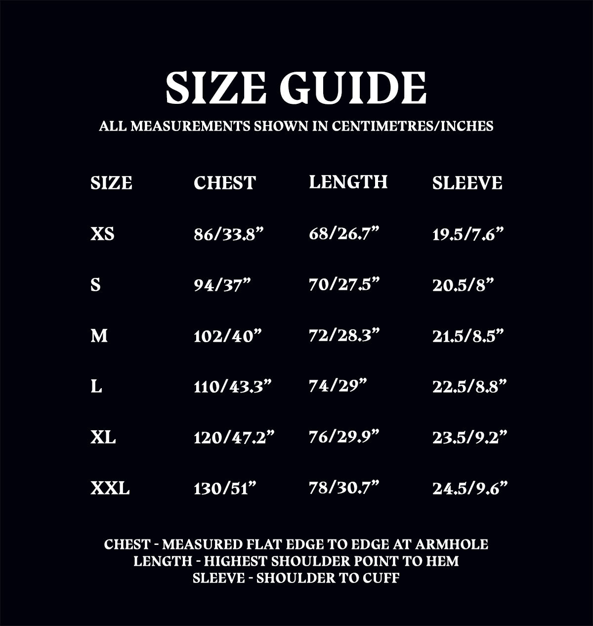 T-Shirt Size Chart