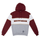A Gryffindor house hoodie from the Harry Potter series, featuring red and gray colors with a small embroidered lion and the house name.