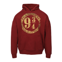 Burgundy hoodie with gold 'Platform 9 3/4' design